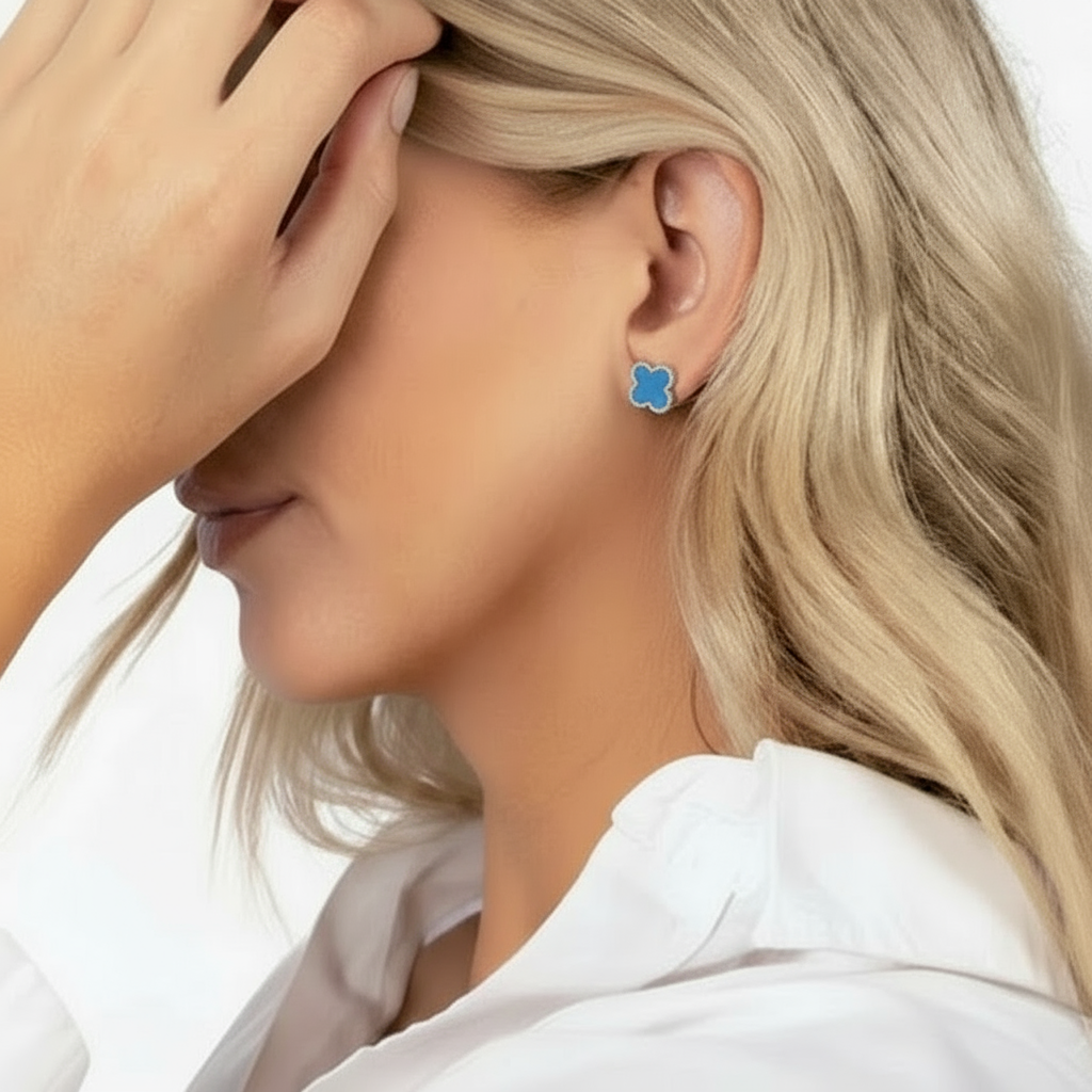 Azzurra Sølv Firkløver Øreringe Blå