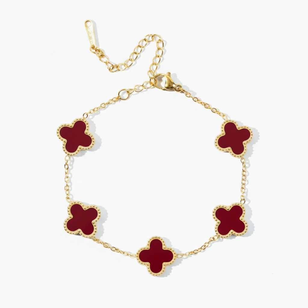 Dobbeltsidet firkløver armbånd rød