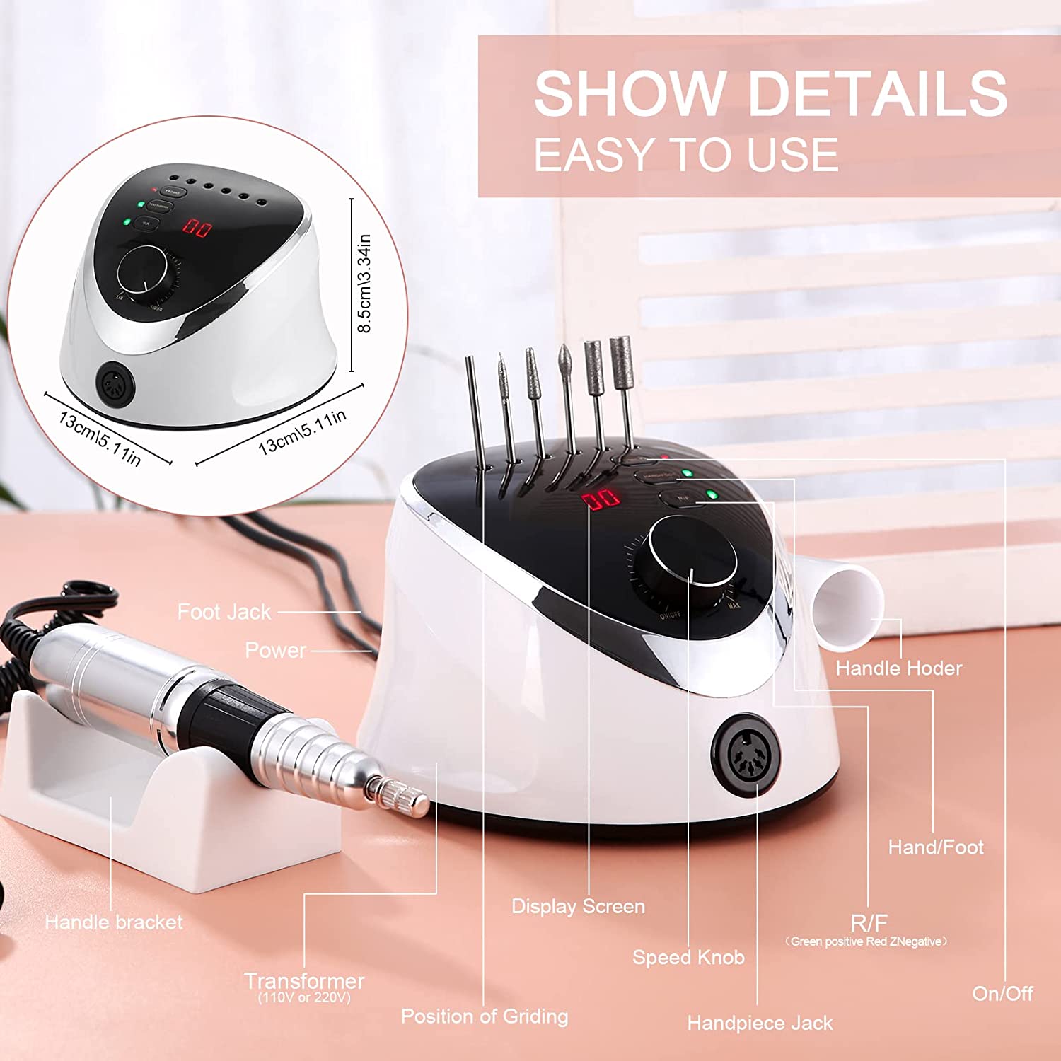 Elektrisk Nagelfil med fotpedal/ Digital Display 35000 RPM
