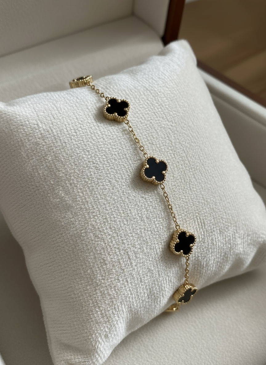 Mini Firkløverarmbånd sort