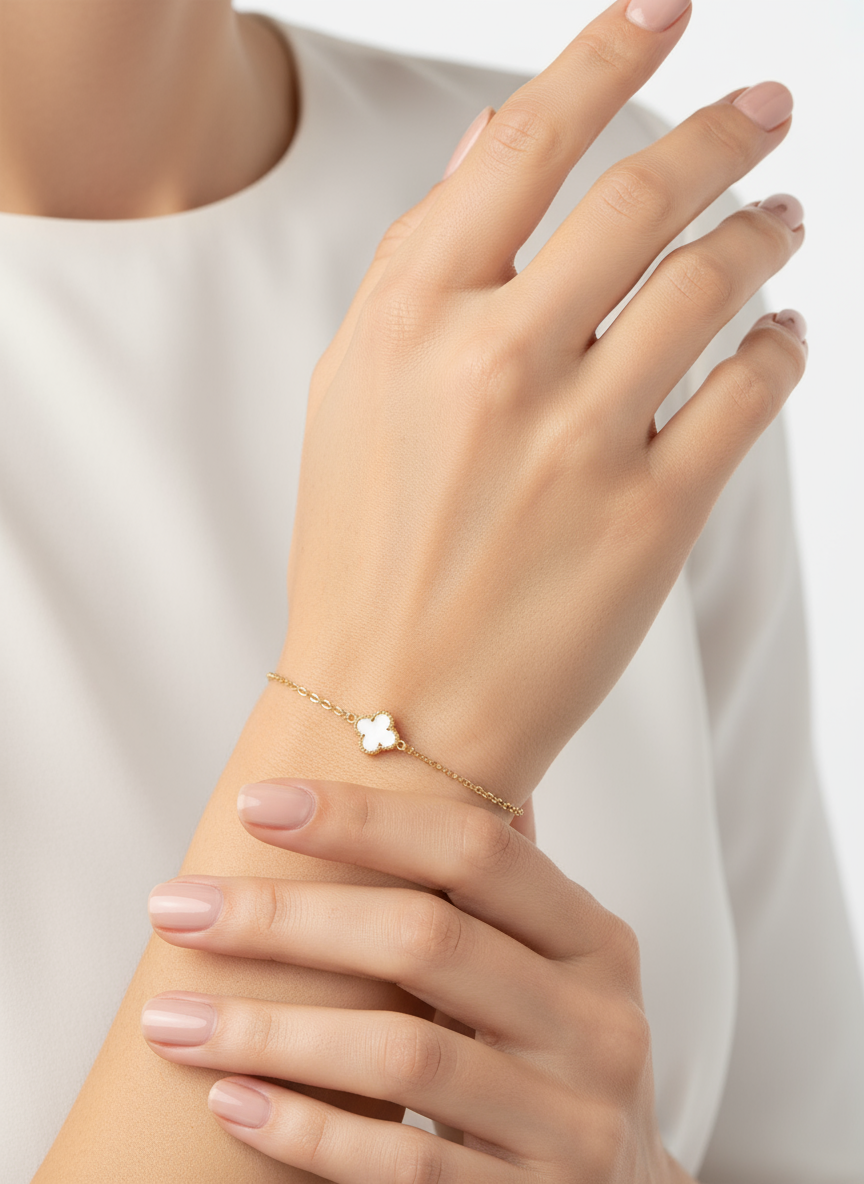 Mini Firkløverarmbånd 1 Motiv Hvid