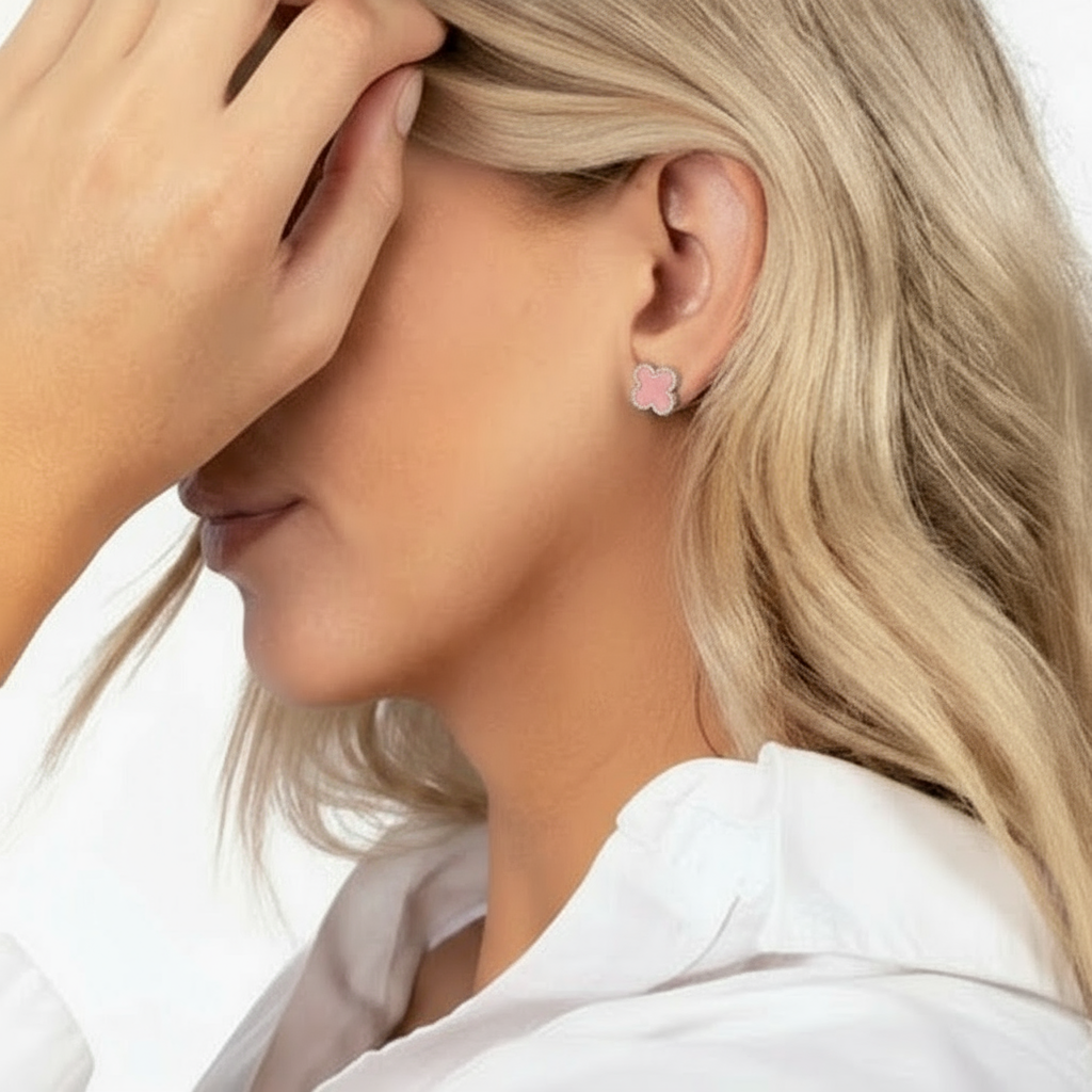 Rossana Silver Fyrklöver Örhängen Rosa