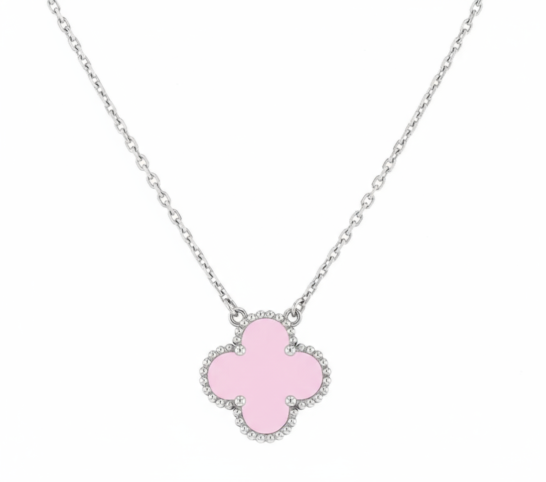 Rossana Sølv Firkløver Halskæde Lyserød