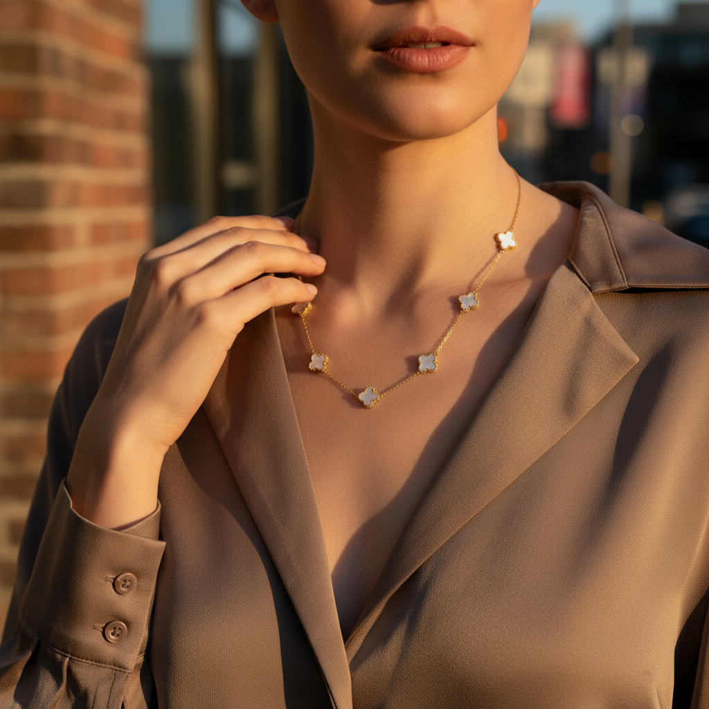 Diana Dobbeltsidet firkløver Halskæde Hvid