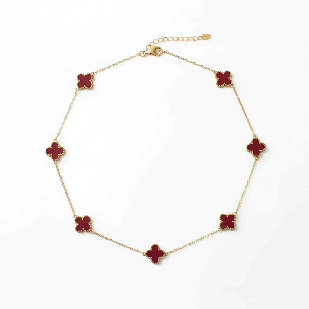 Dobbeltsidet firkløver halskæde rød