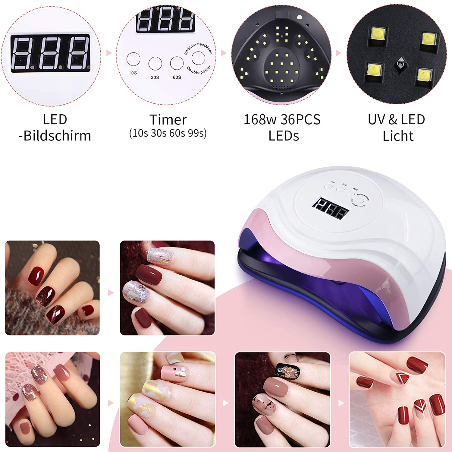 UV / LED Nagellampa 168 W