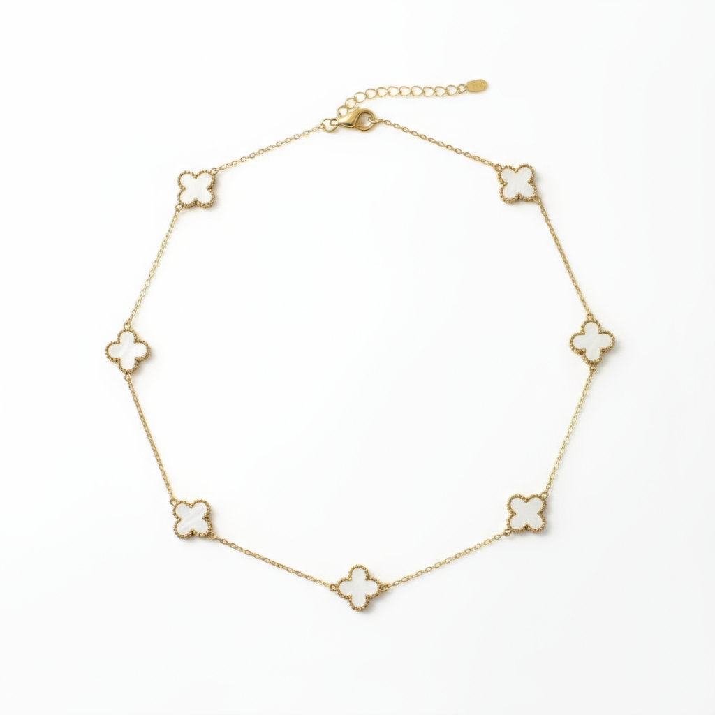 Diana Dobbeltsidet firkløver Halskæde Hvid