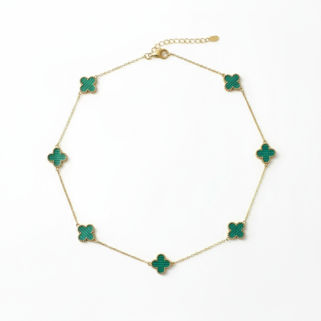 Celia Firkløver dobbeltsidet halskæde Grøn