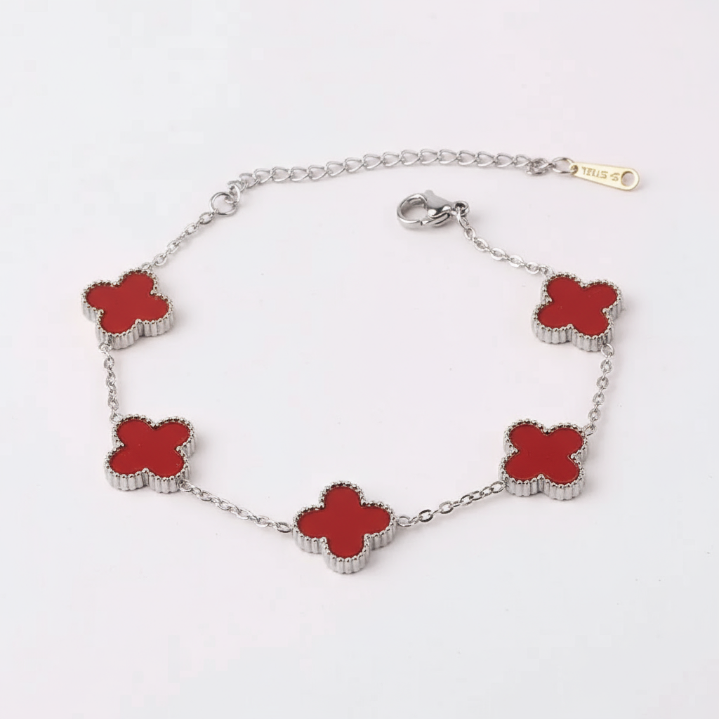 Sienna Sølv Firkløver Armbånd Rød