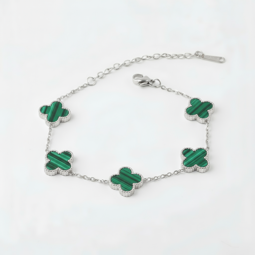 Celia Sølv Firkløverarmbånd Grøn