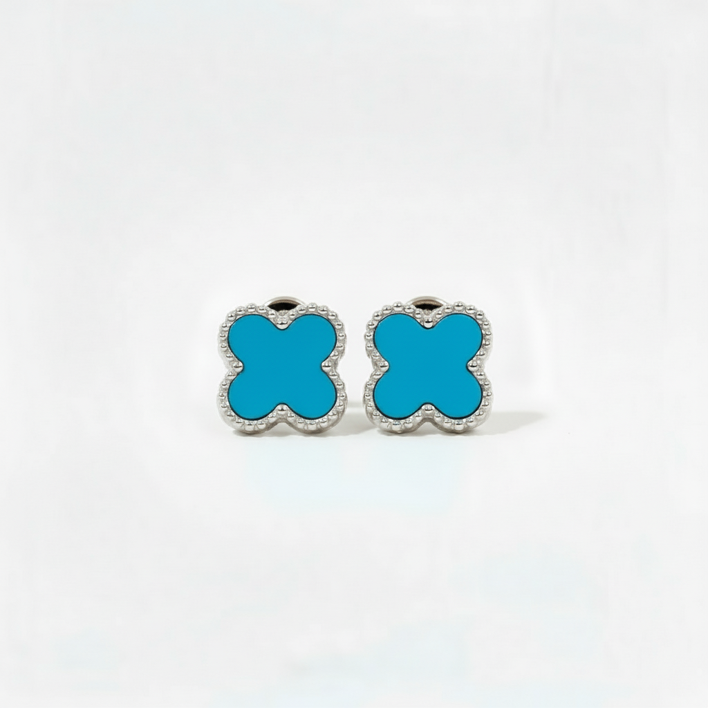 Azzurra Sølv Firkløver Øreringe Blå