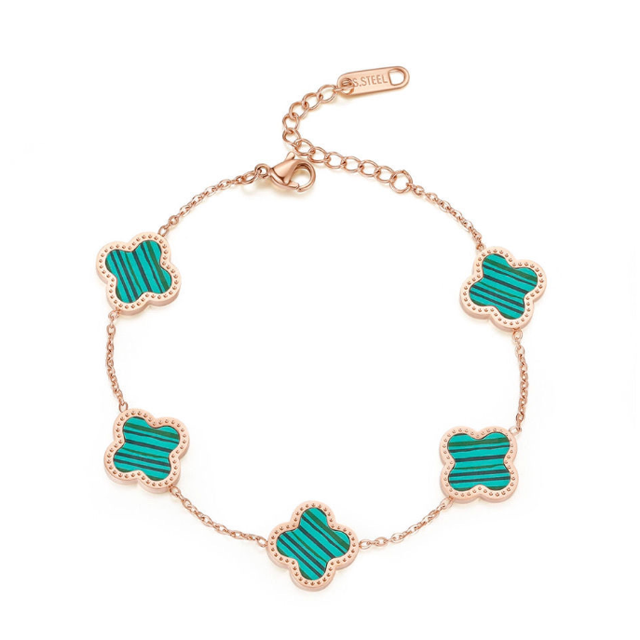 Fyrklöver Armband Rose Gold / Grön