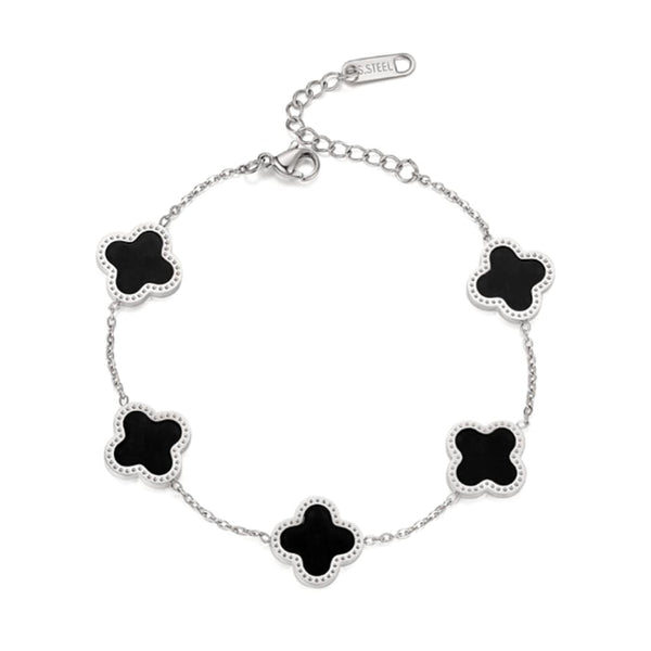 Dubbelsidig  Fyrklöver Armband Silver/ Svart